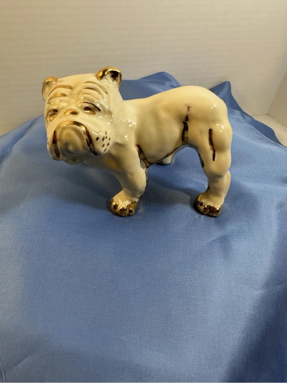 Vintage Ceramic Bulldog Figurine With gold Accents